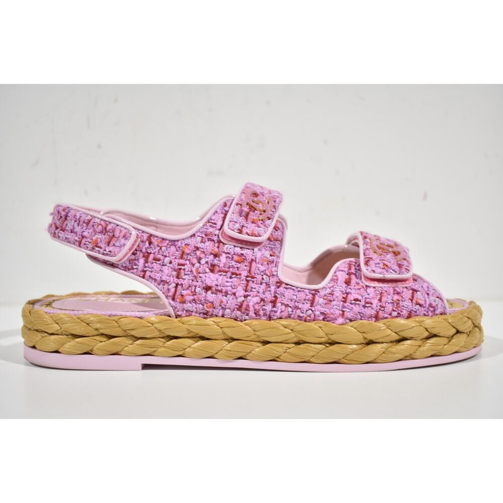 Chanel 22P Pink Purple Tweed Braid CC Logo Mule Slide Flat Teva Dad Sandal 42 - Picture 3 of 12